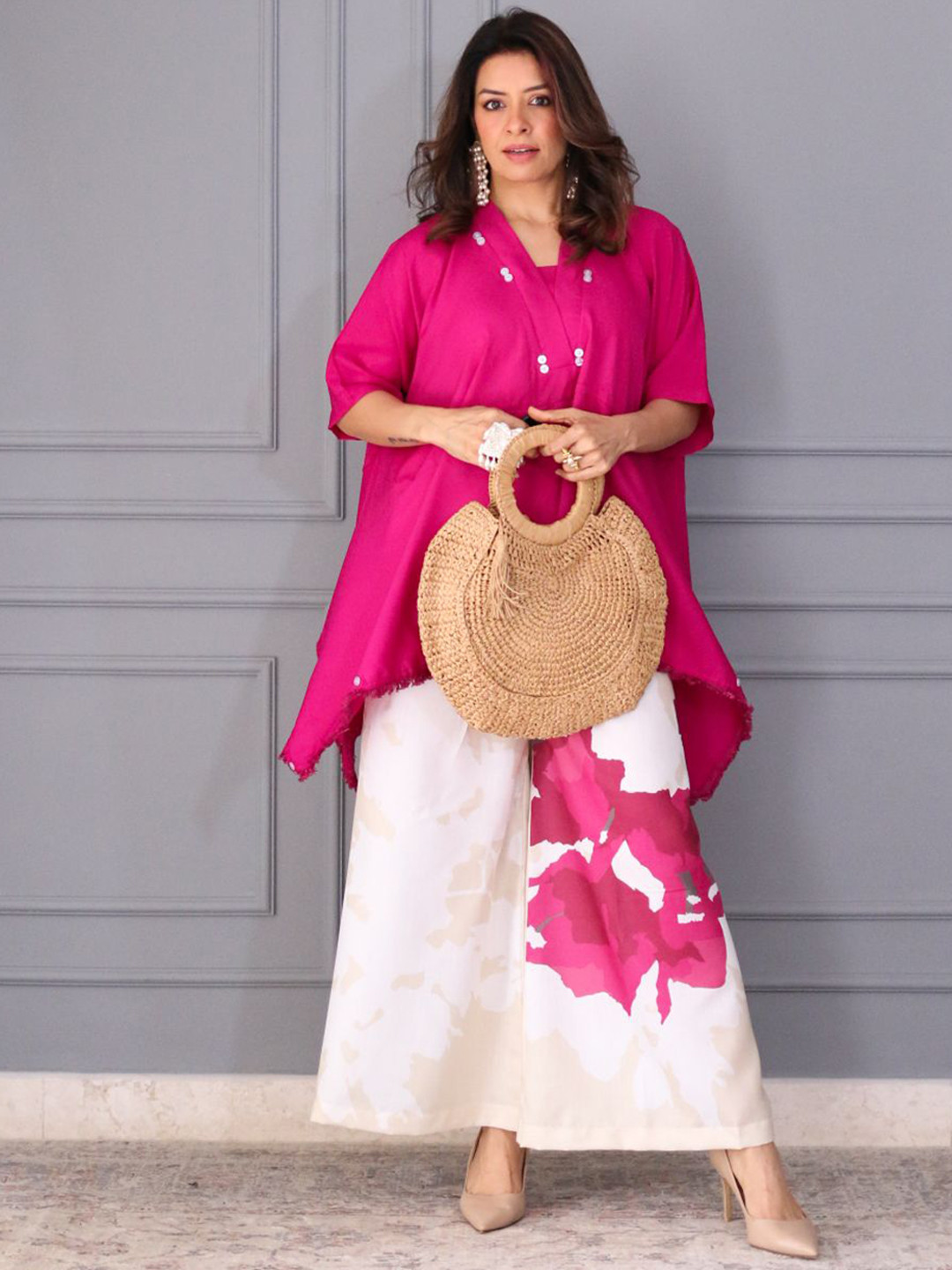 FFI V-Neck Sequinned Pure Cotton Kurta With Palazzos