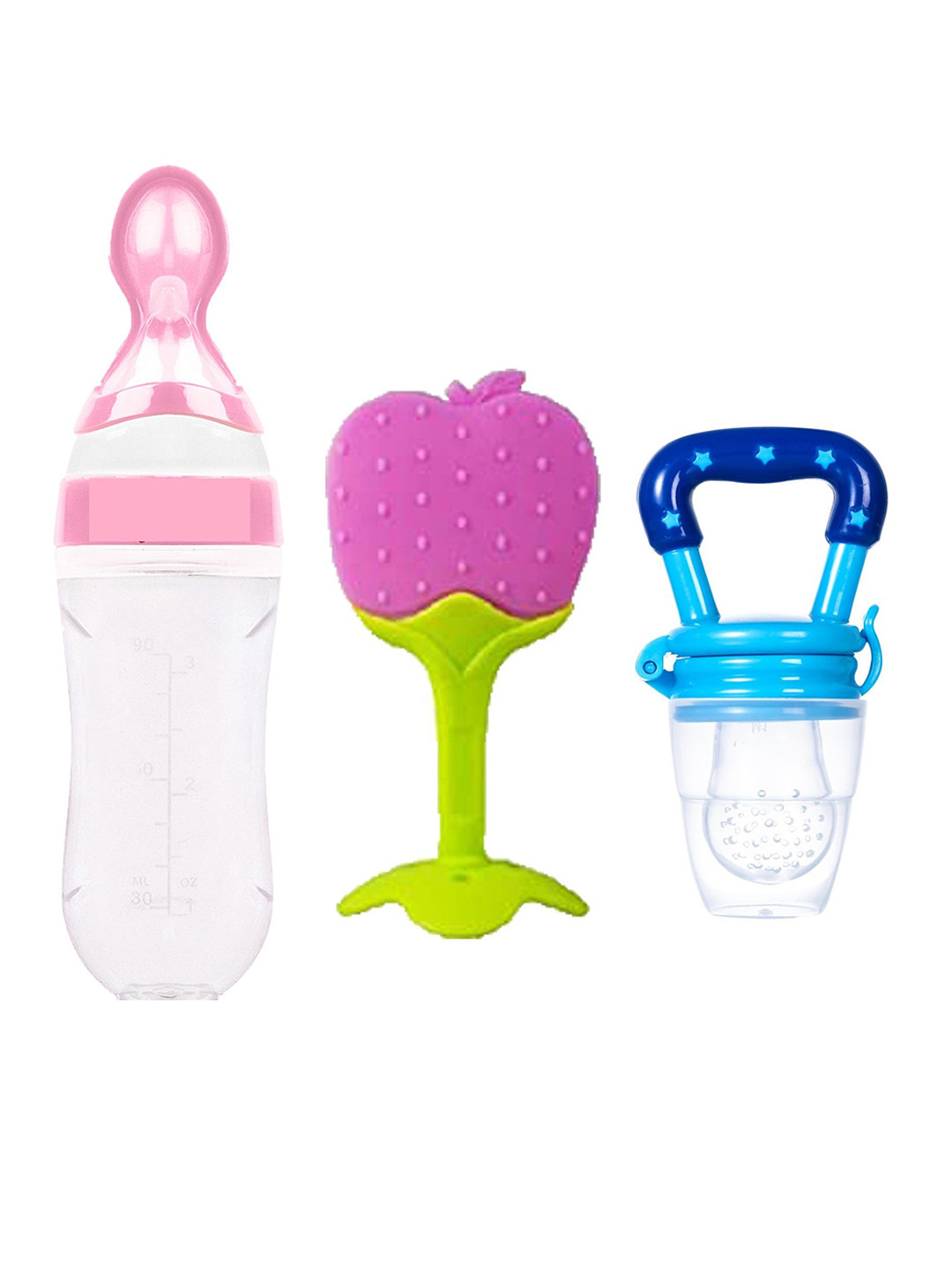 Joy Buzz Set Of 3 Baby Silicone Spoon Feeder Fruit Feeder & Fruit Teether