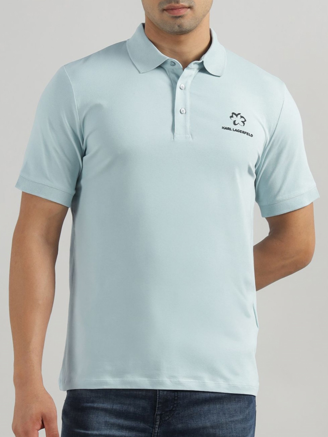 Karl Lagerfeld Brand Logo Printed Polo Collar Slim Fit Pure Cotton Casual T-Shirt