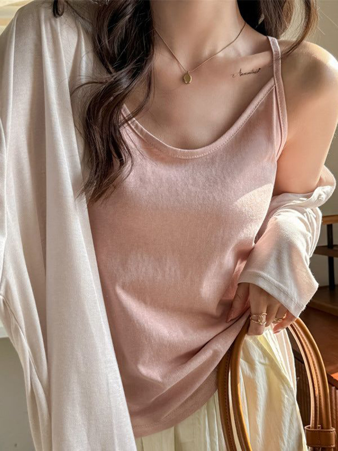Outzidr Pink Scoop Neck Sleeveless Regular Top