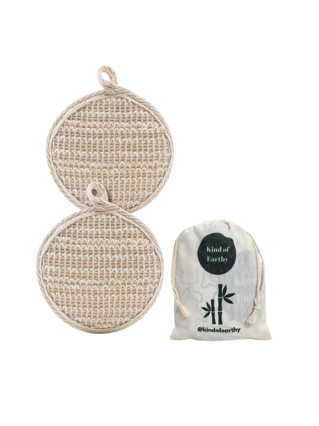 Kind of Earthy Set Of 2 Ramie Plant Bath Loofah With Reusable Potli Pouch