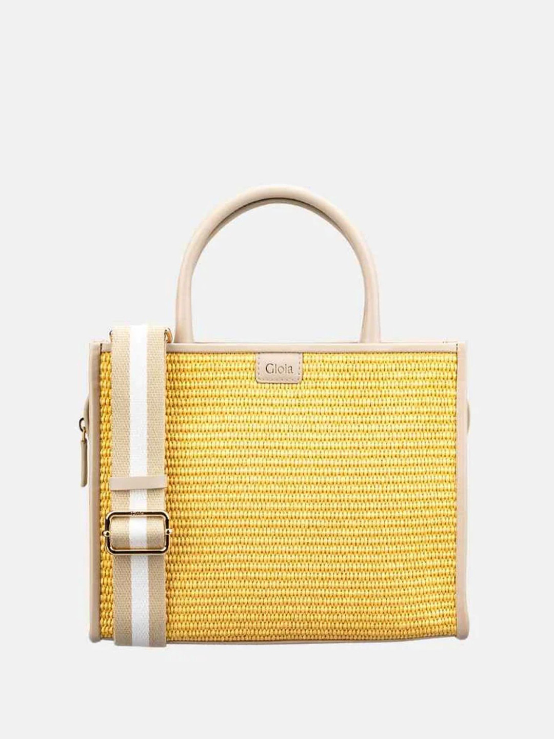 GIOIA Women Yelllow Leather Raffia Book Tote Bag