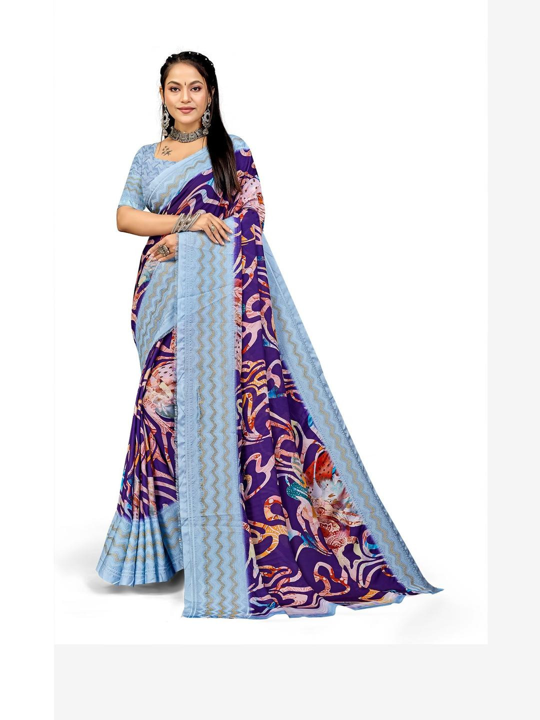 PARVOTSAV Purple Polyester Saree