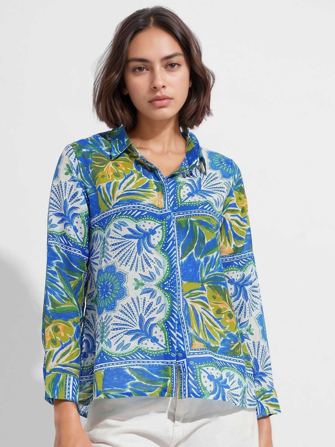 all about you Comfort Floral Printed Spread Collar Formal Shirt