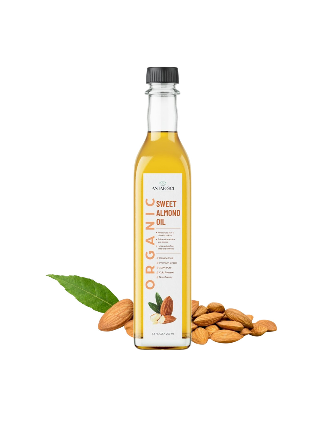Antar-Sci 100% Pure Cold Pressed Organic Sweet Almond Oil - 250 ml