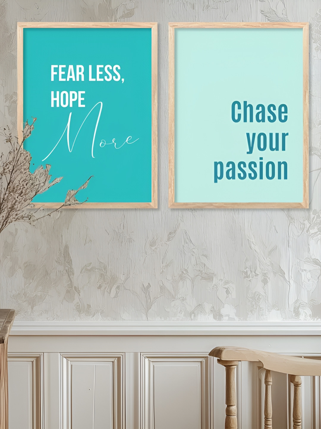 Kotart Turquoise Blue & White 2 Piece Motivational Wooden Wall Arts