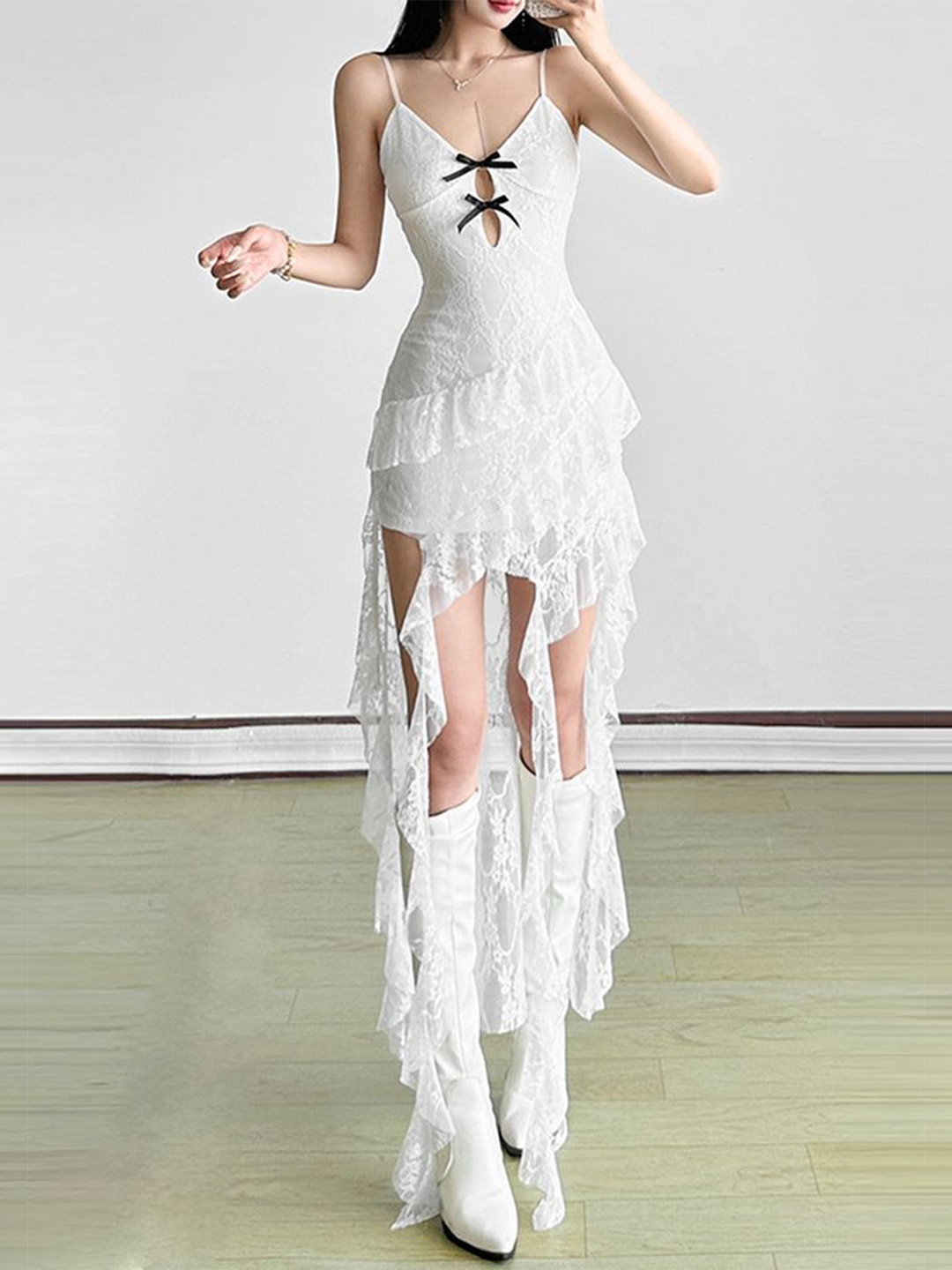 LULU & SKY White Lace Party Midi Dress