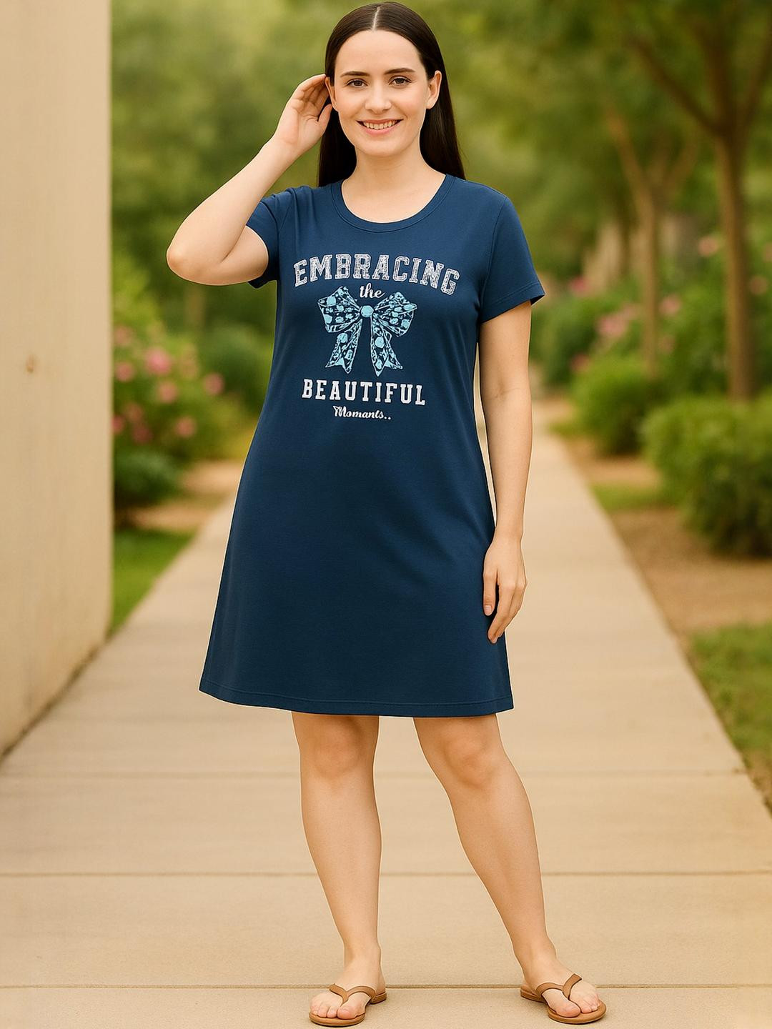 AWIBE Navy Blue Pure Cotton Nightdress