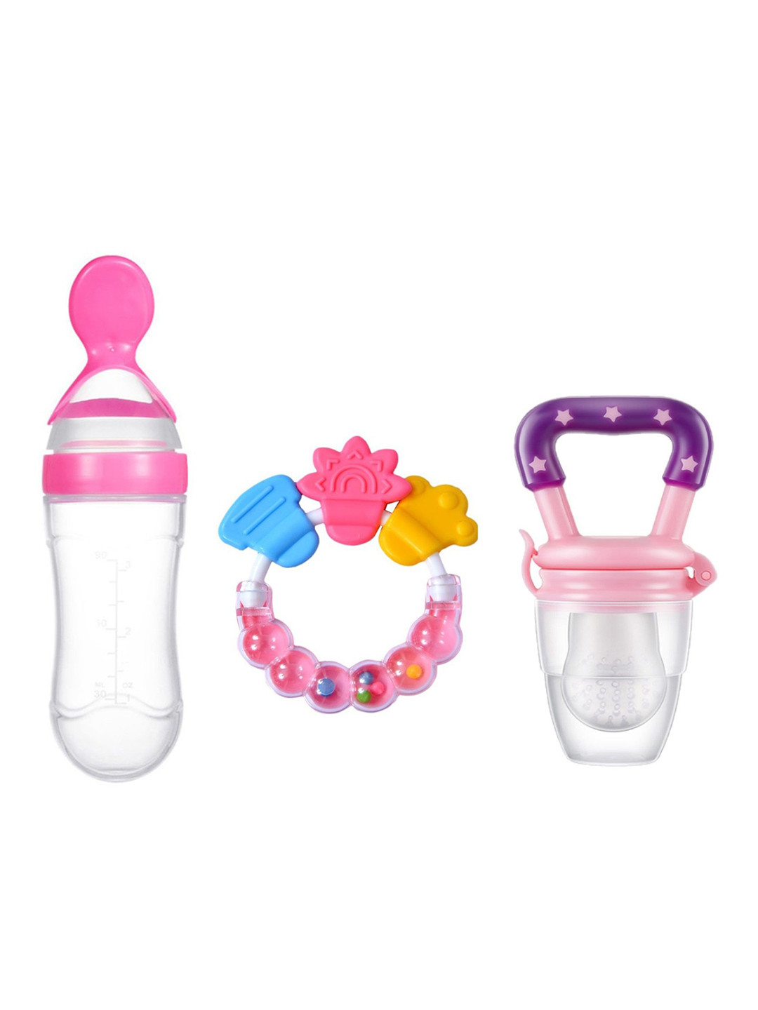 Kritiu Set Of 3 Fruit And Food Nibbler Spoon Feeder & Rattle Teether- Blue