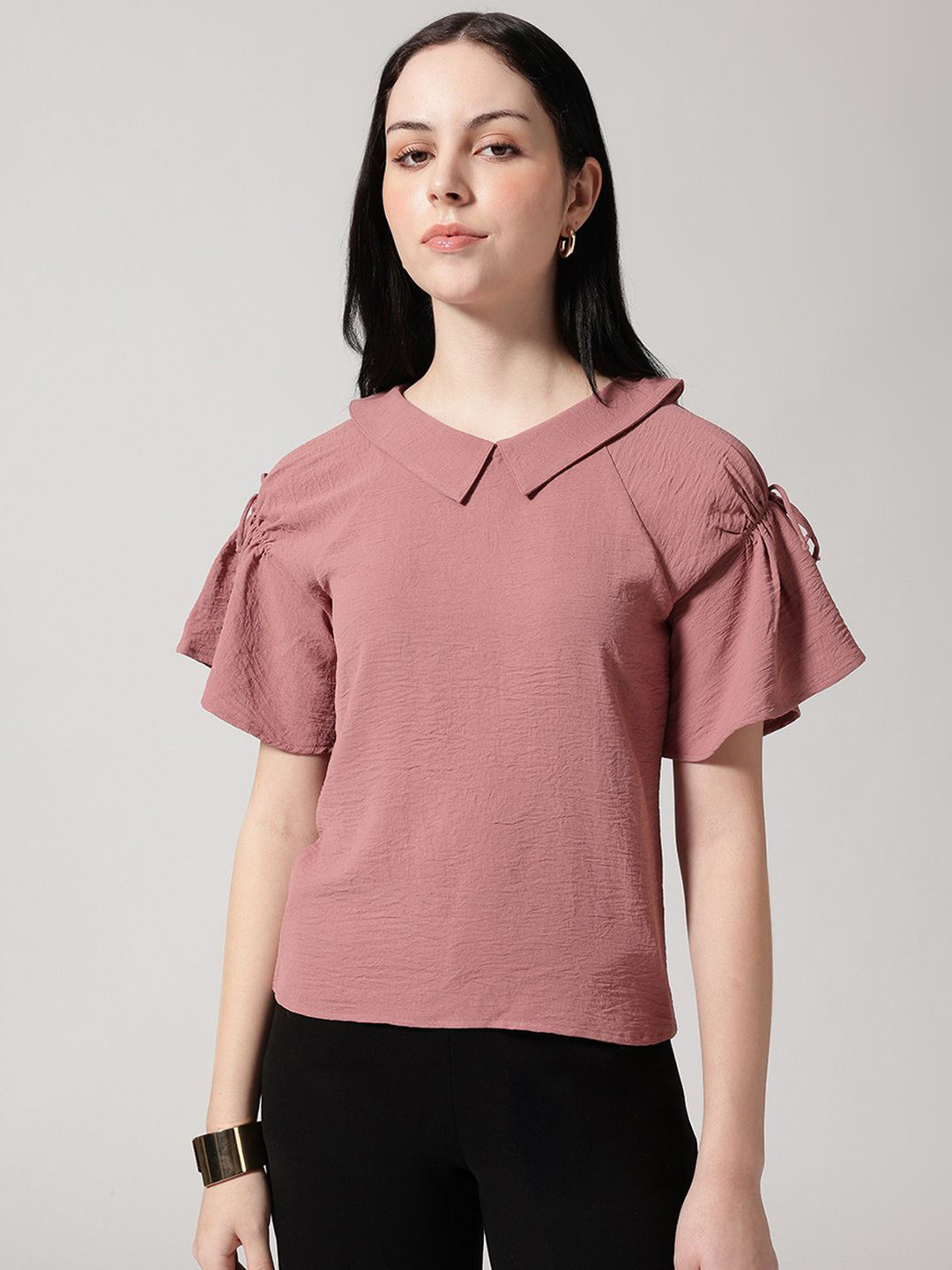 Strong And Brave Women Peter Pan Collar Bell Sleeve Top