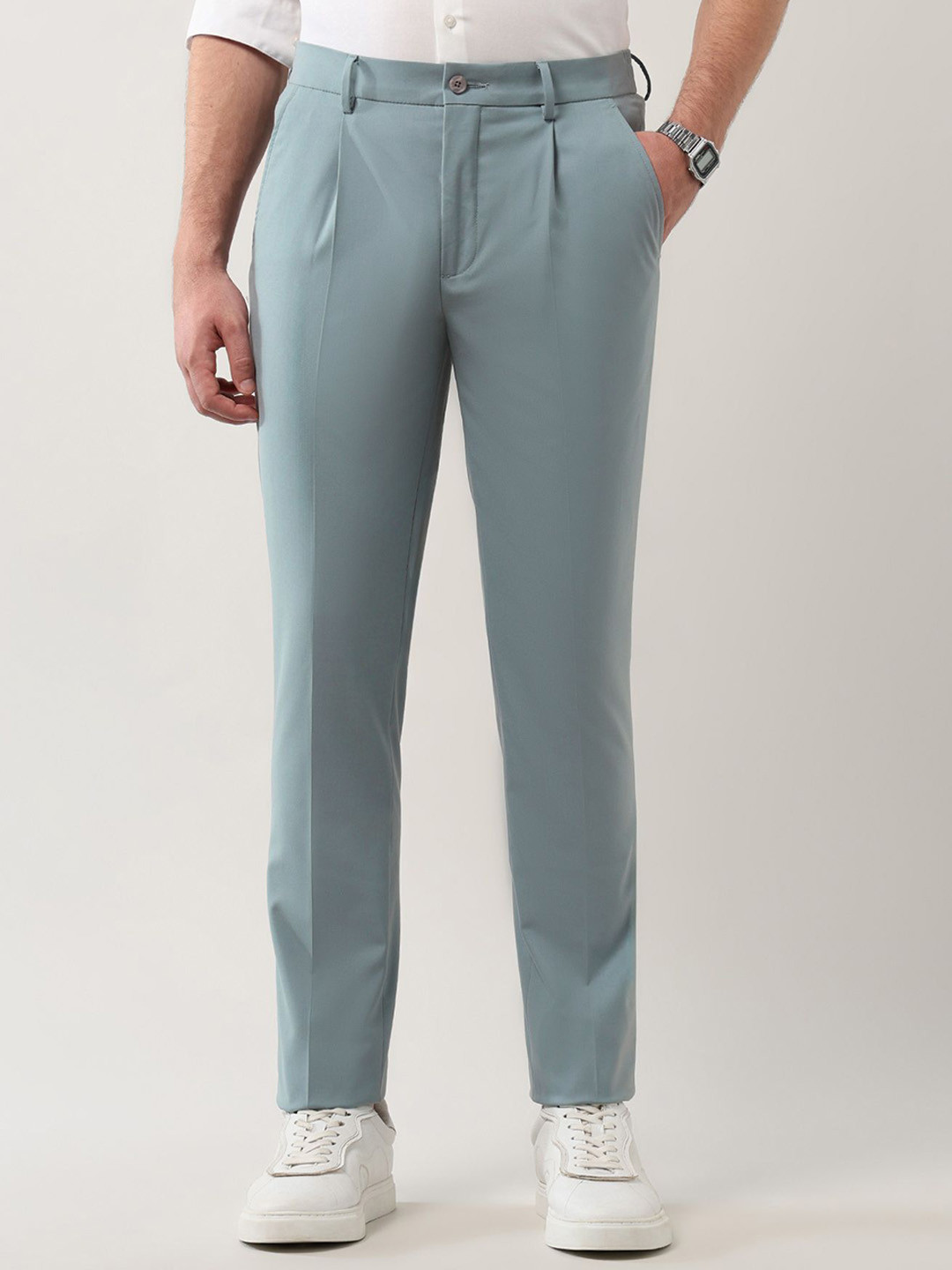 Arrow New York Men Slim Fit Pleated Bi-Stretch Chinos Trousers