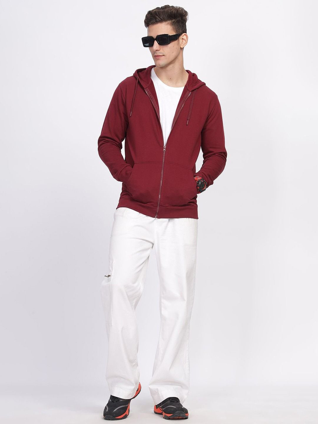 Dogman Men Solid Hooded Zipper Sweatshirt