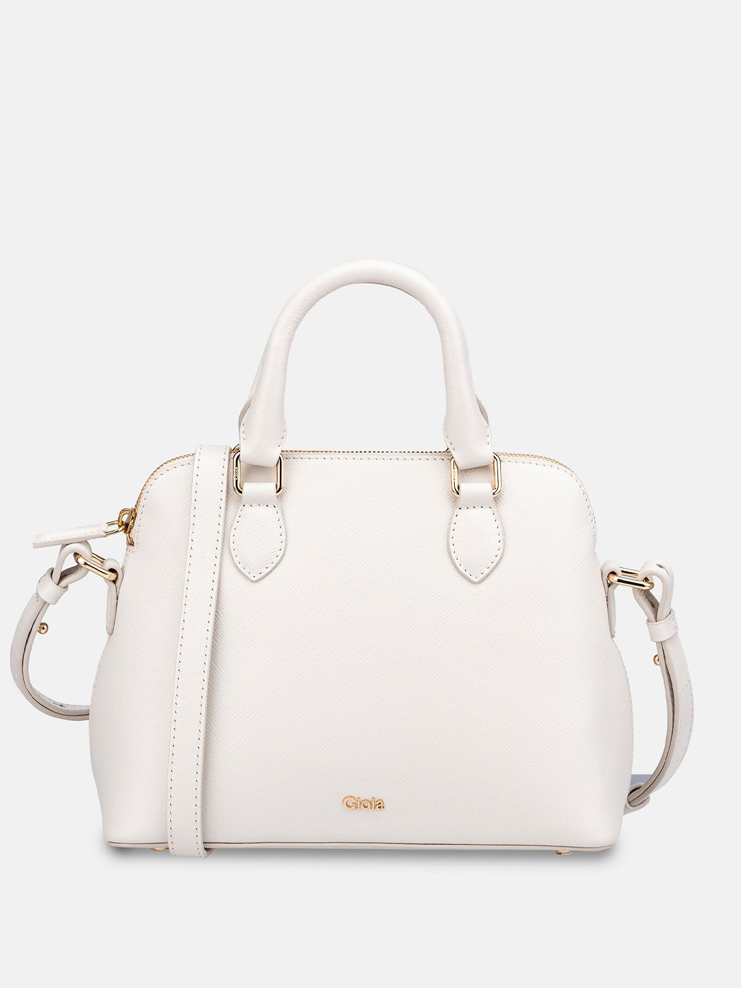 GIOIA Women Off White Leather Saffiano Small Crossbody Bag