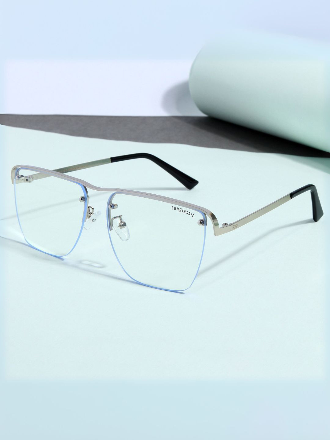 SUNGLASSIC Heldish Unisex Silver Clear  Square Half Rim Frames