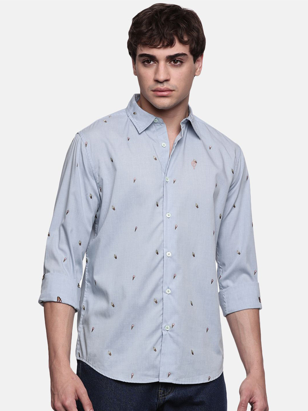 Melvin Jones Men Conversational Printed Spread Collar Cotton Casual Shirt