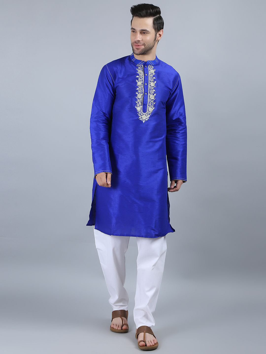 Arch element Men Floral Printed Festive Cotton Straight Kurta