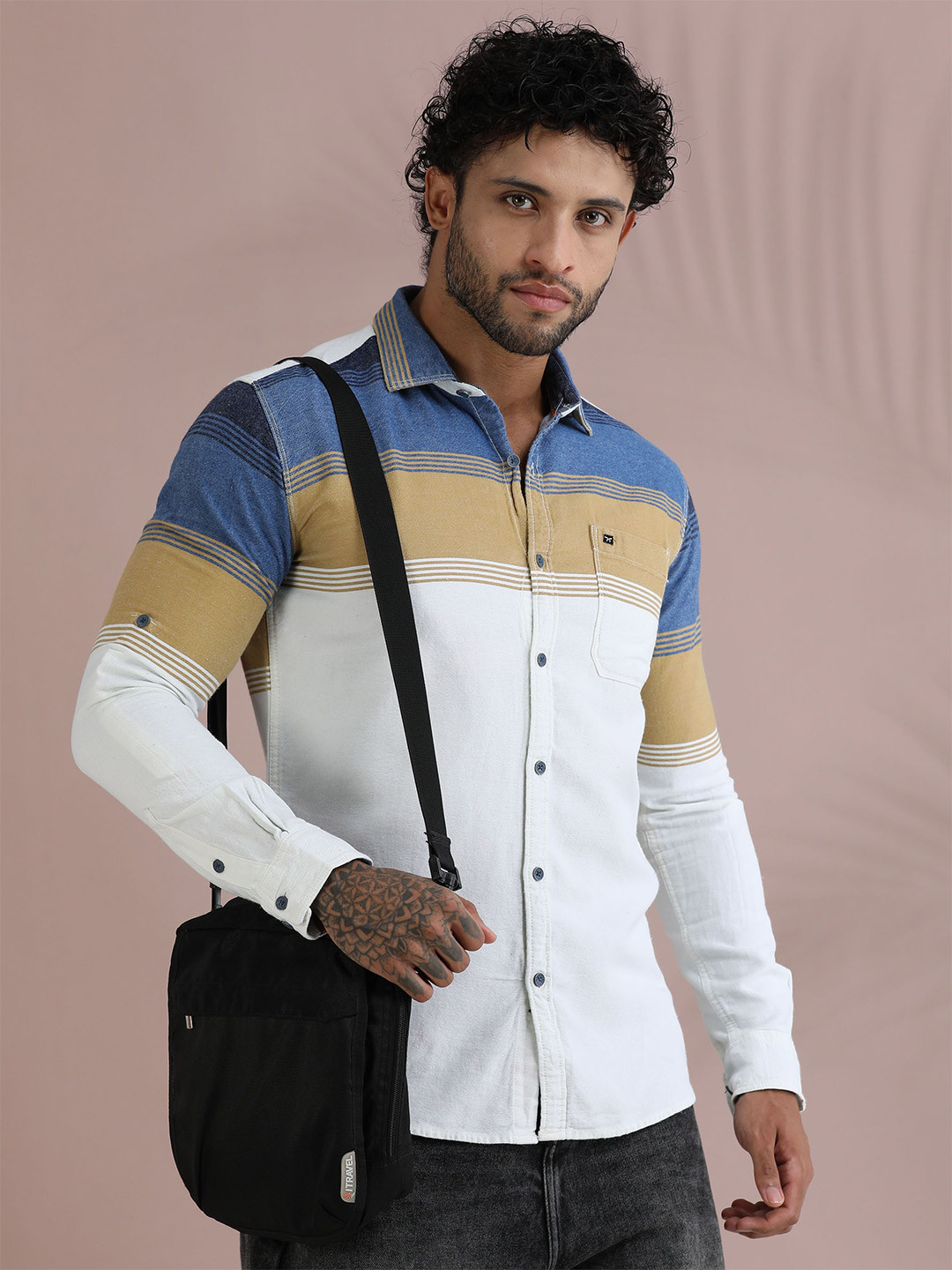 RIGS AND RAGS Comfort Horizontal Striped Spread Collar Pure Cotton Casual Shirt