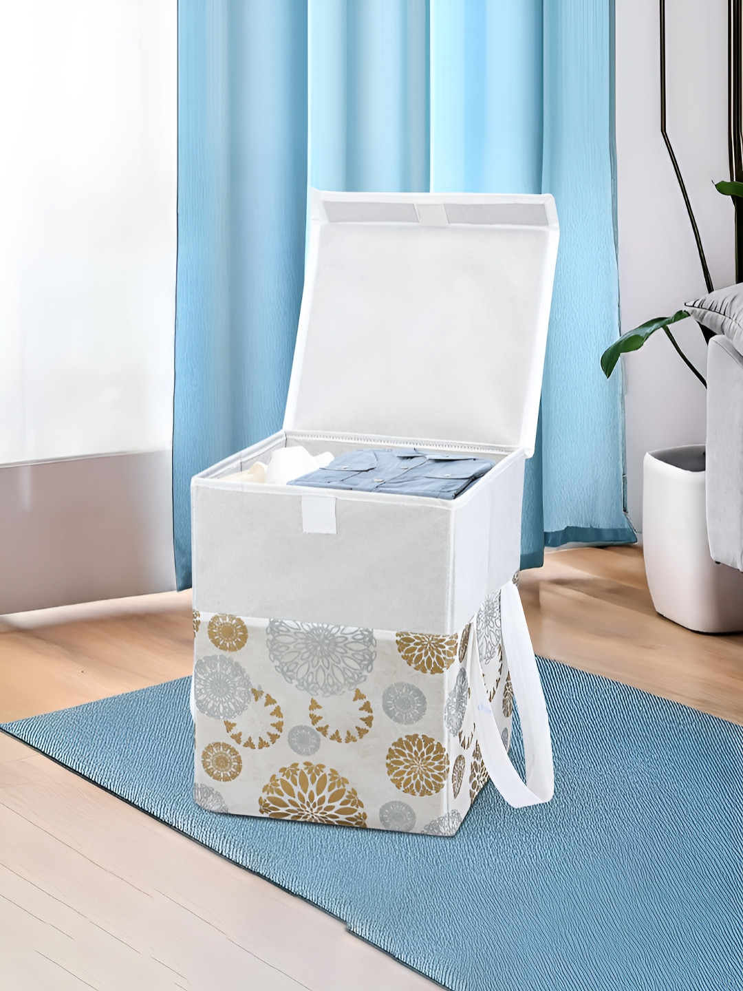 Aura White Floral Printed Clothes Storage Wardrobe Organisers