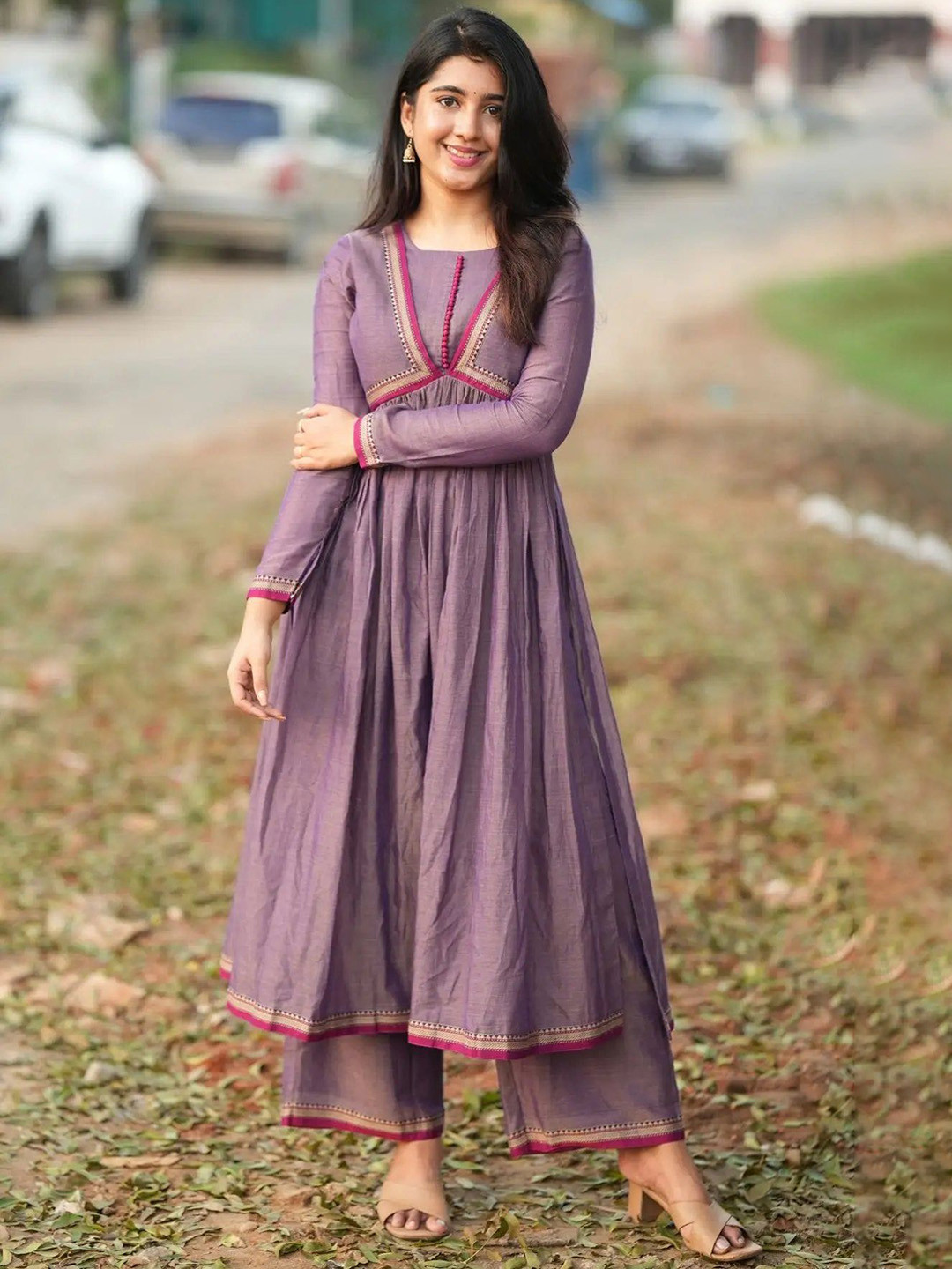 GoSriKi Flared Anarkali Kurta With Palazzos