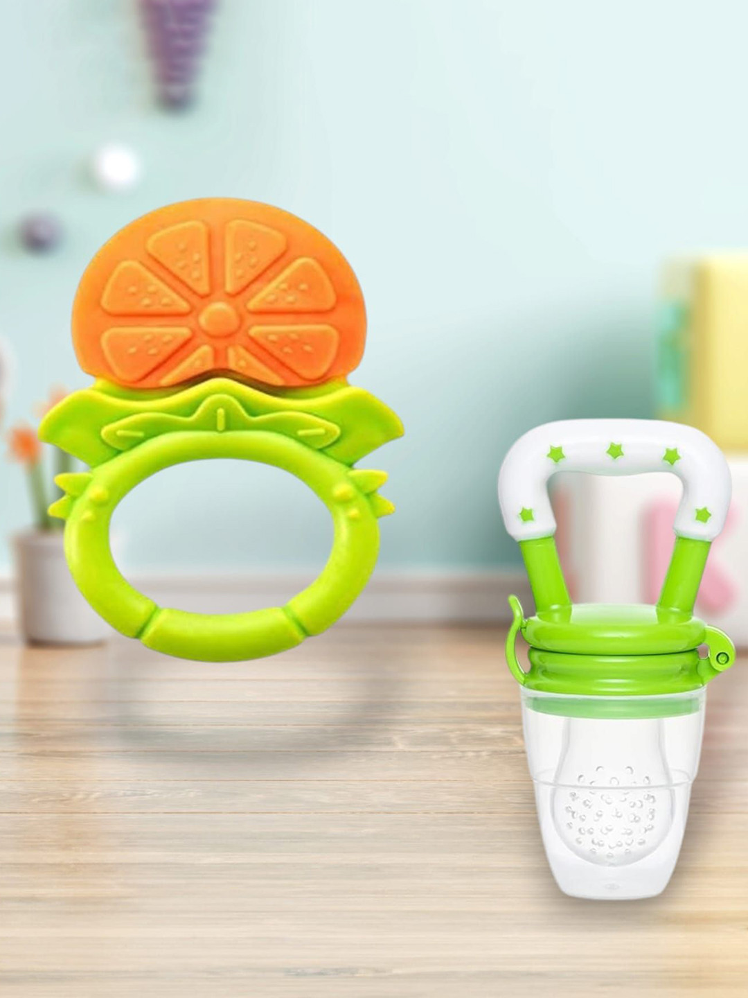 Joy Buzz Set Of 2 Fruit Teether & Star Nibbler Silicone Teething Toys