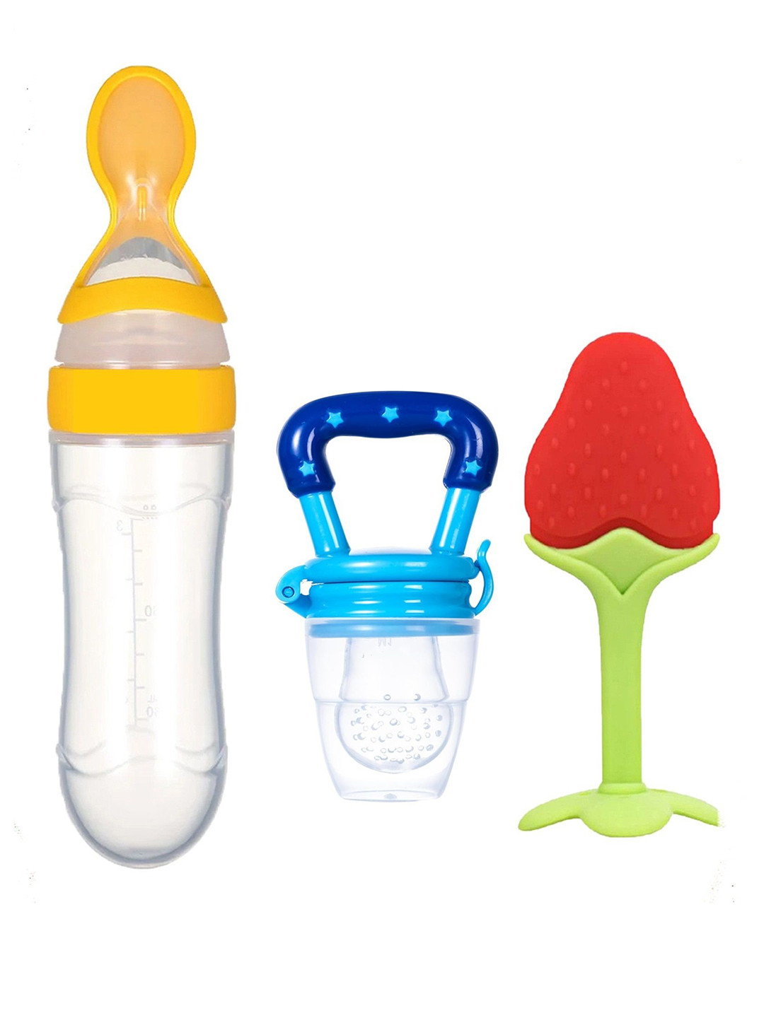 Joy Buzz Set Of 3 Baby Silicone Spoon Feeder Fruit Feeder & Fruit Teether
