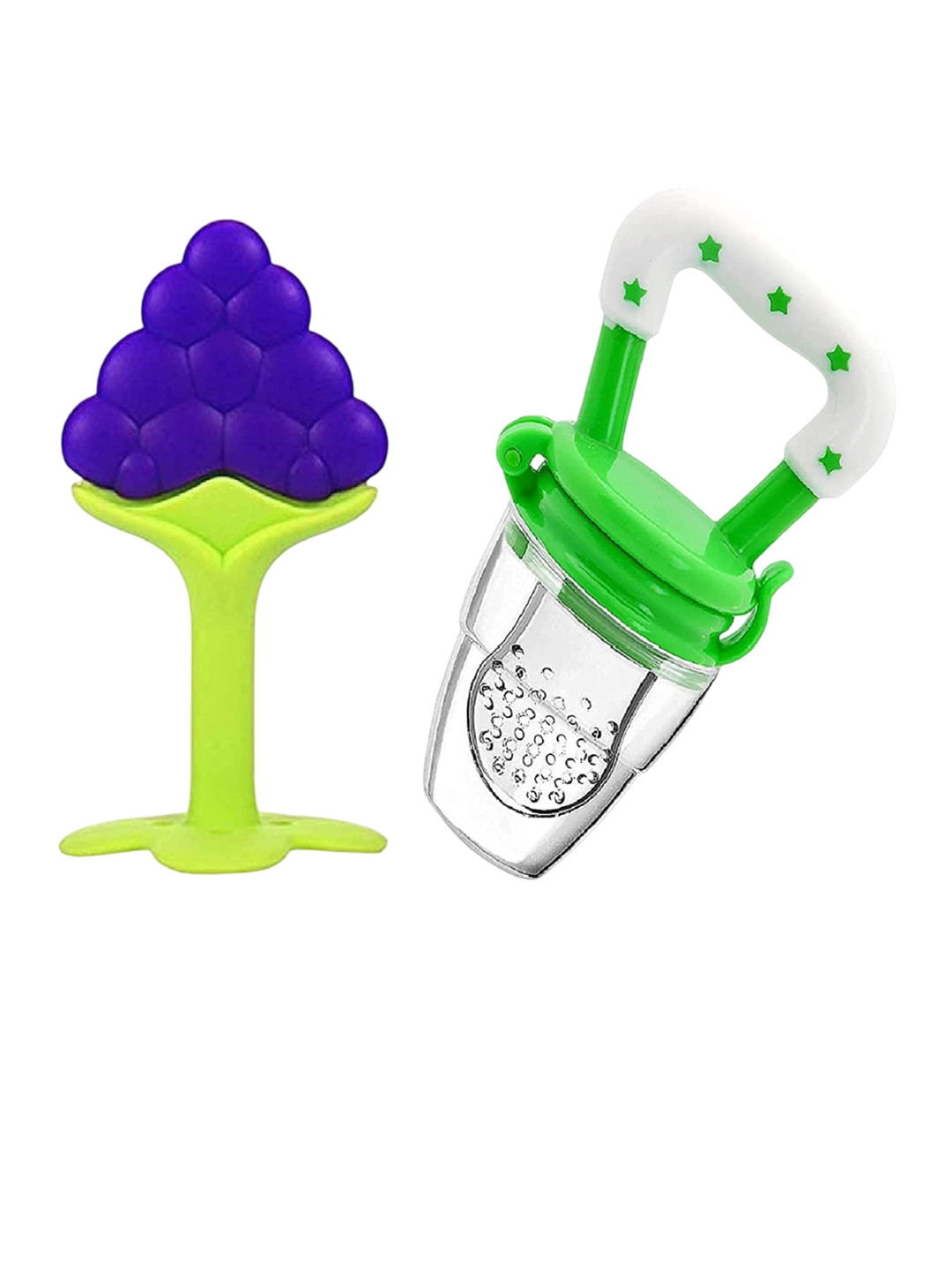 Joy Buzz Set Of 2 Baby Silicone Fruit Teether & Fruit Feeder- Blue & Green