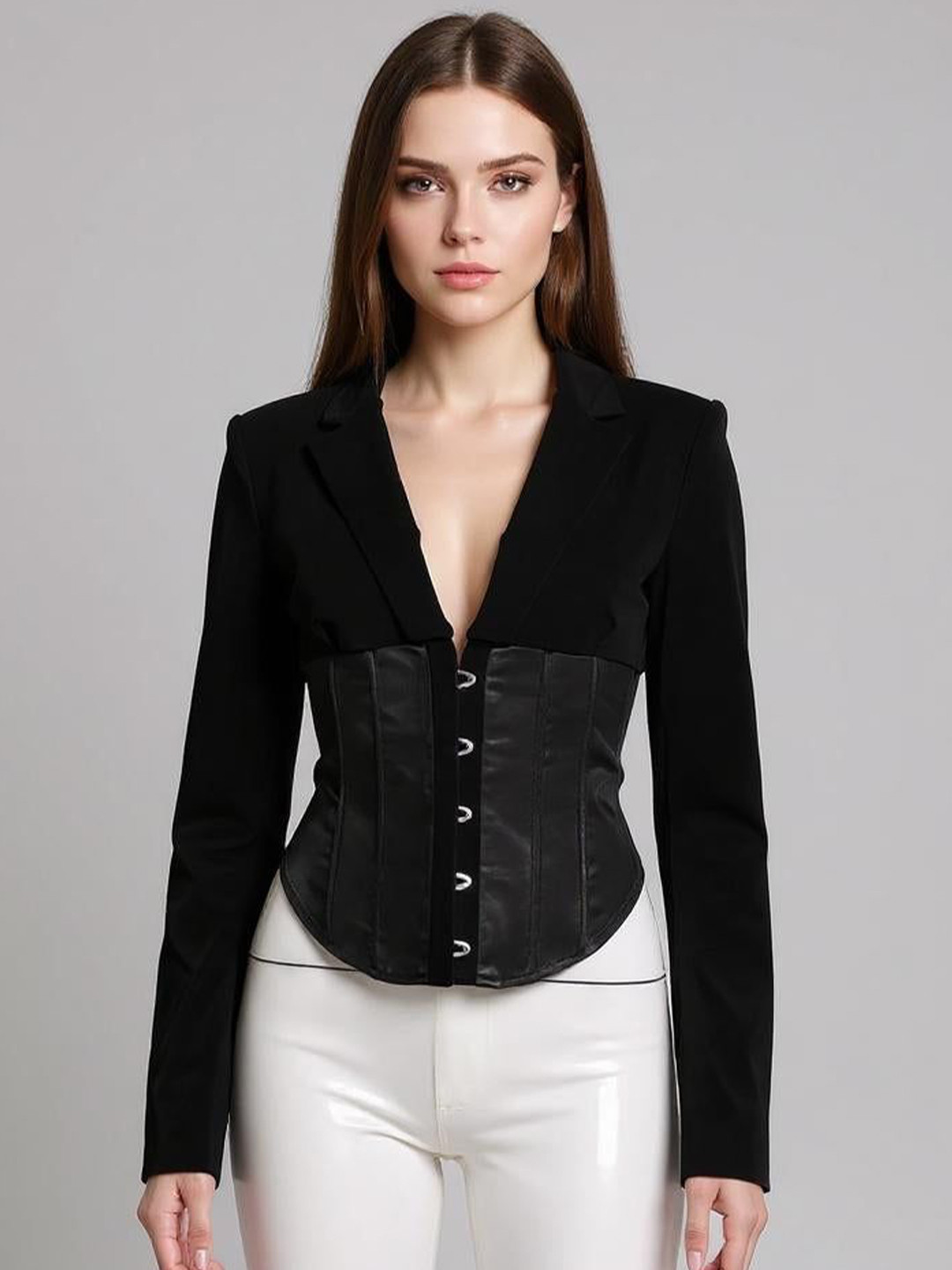 Outzidr Women Plunge Neck Corset Top