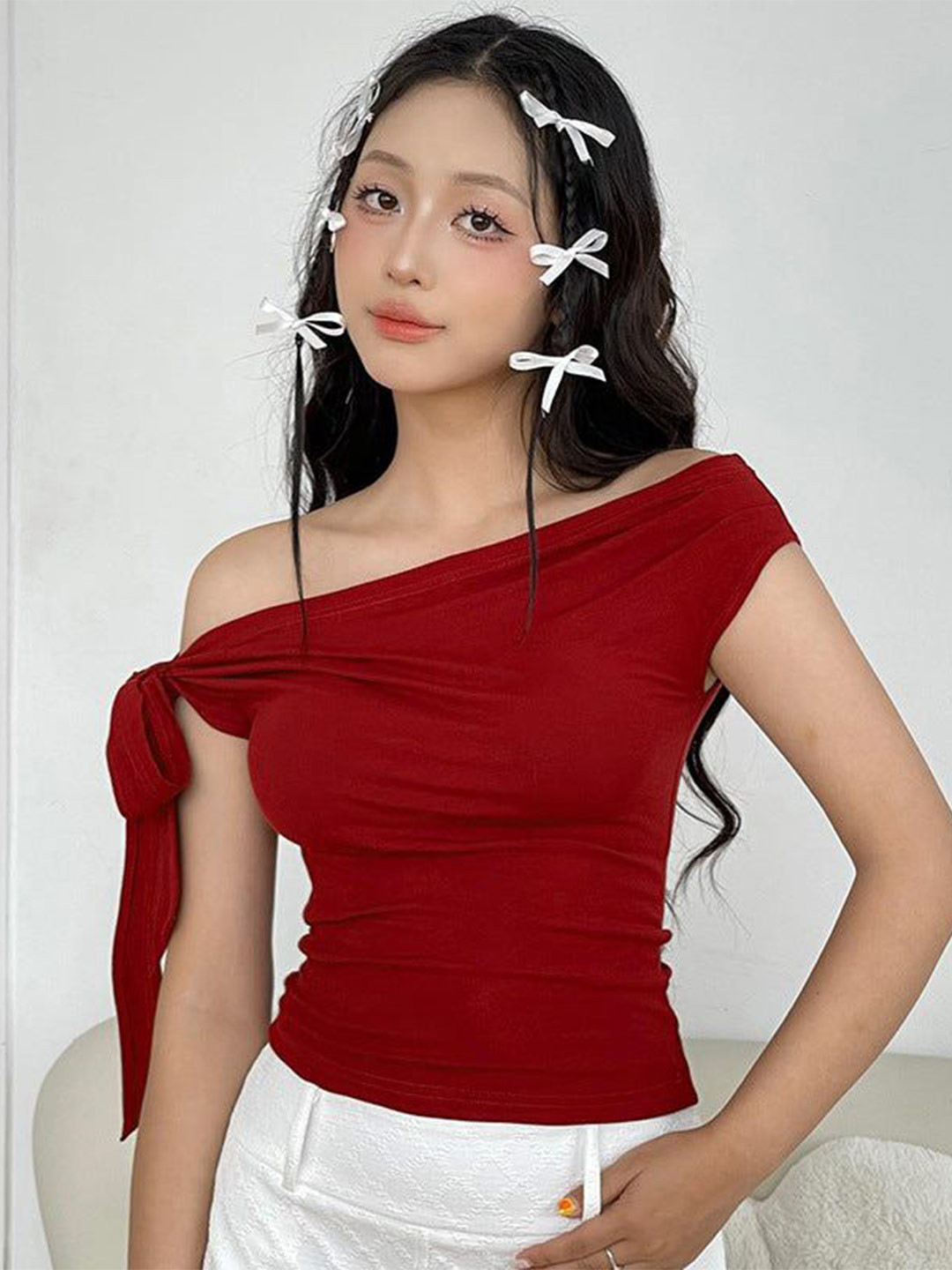 One Shoulder Tie Up Strap Top