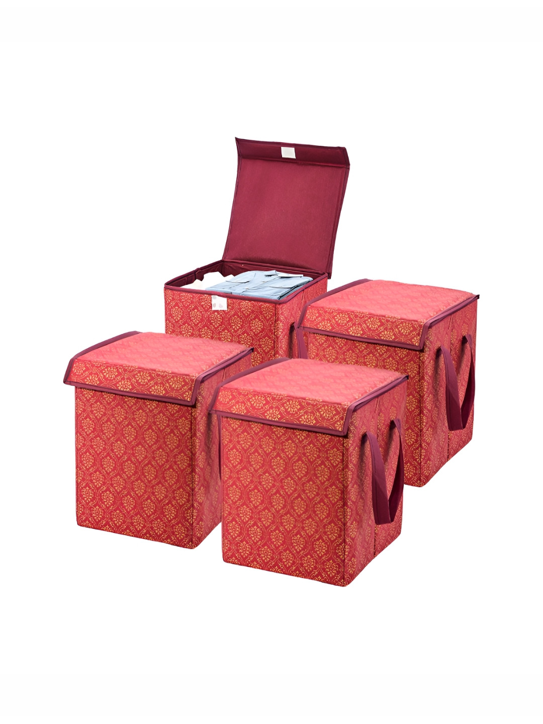 Aura Maroon 4 Pieces Floral Printed Clothes Storage Wardrobe Organisers