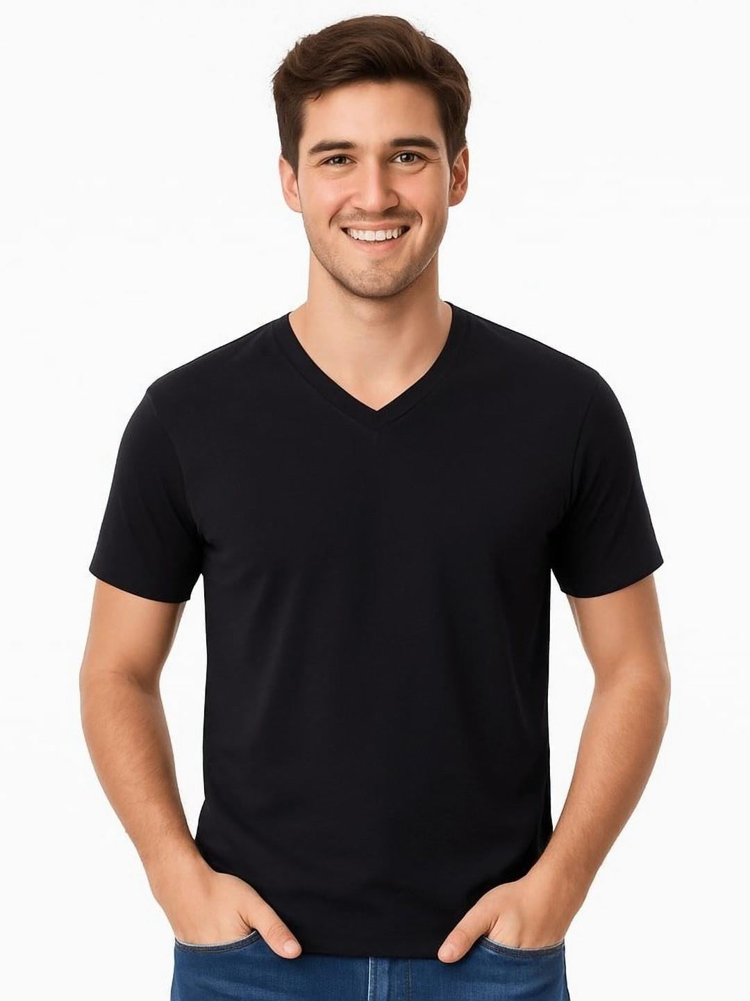 Garment Globe V-Neck Short Sleeves Regular Fit Cotton Casual T-Shirt