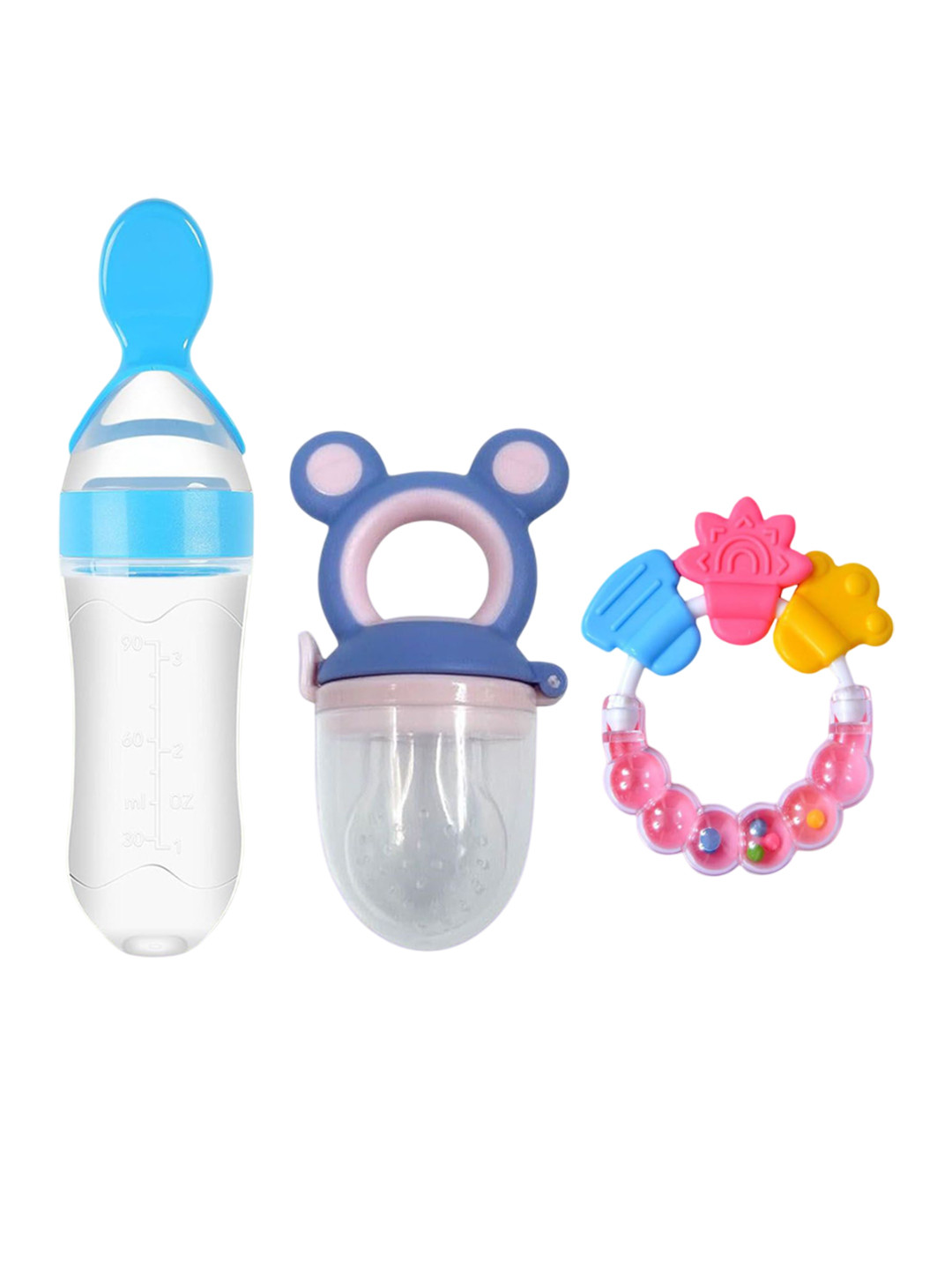 Joy Buzz Set Of 3 Silicone Food Feeder Nibbler & Rattle Teether