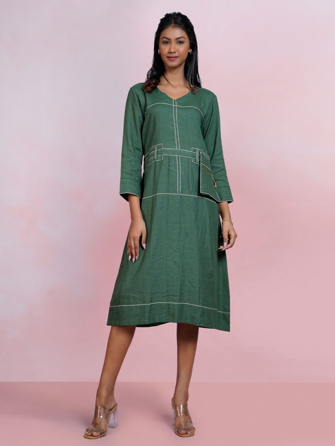 THE HOUSE OF HEMP Women Pocket Detailing Linen A-Line Dress