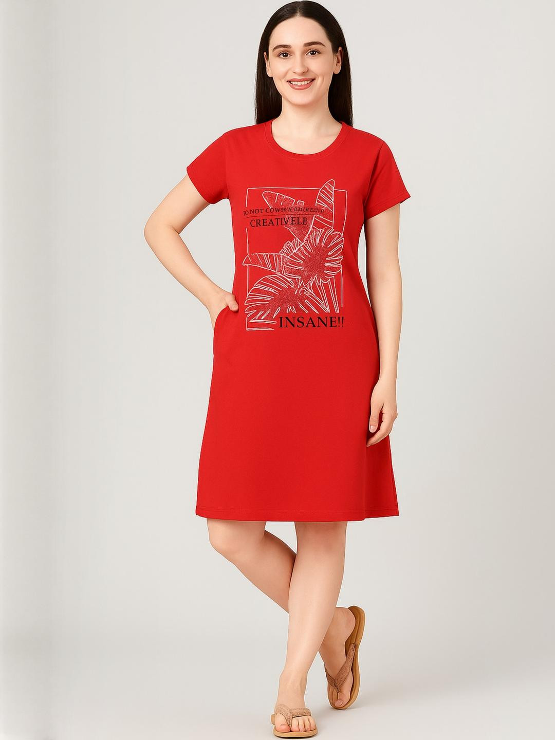 AWIBE Red Pure Cotton Nightdress