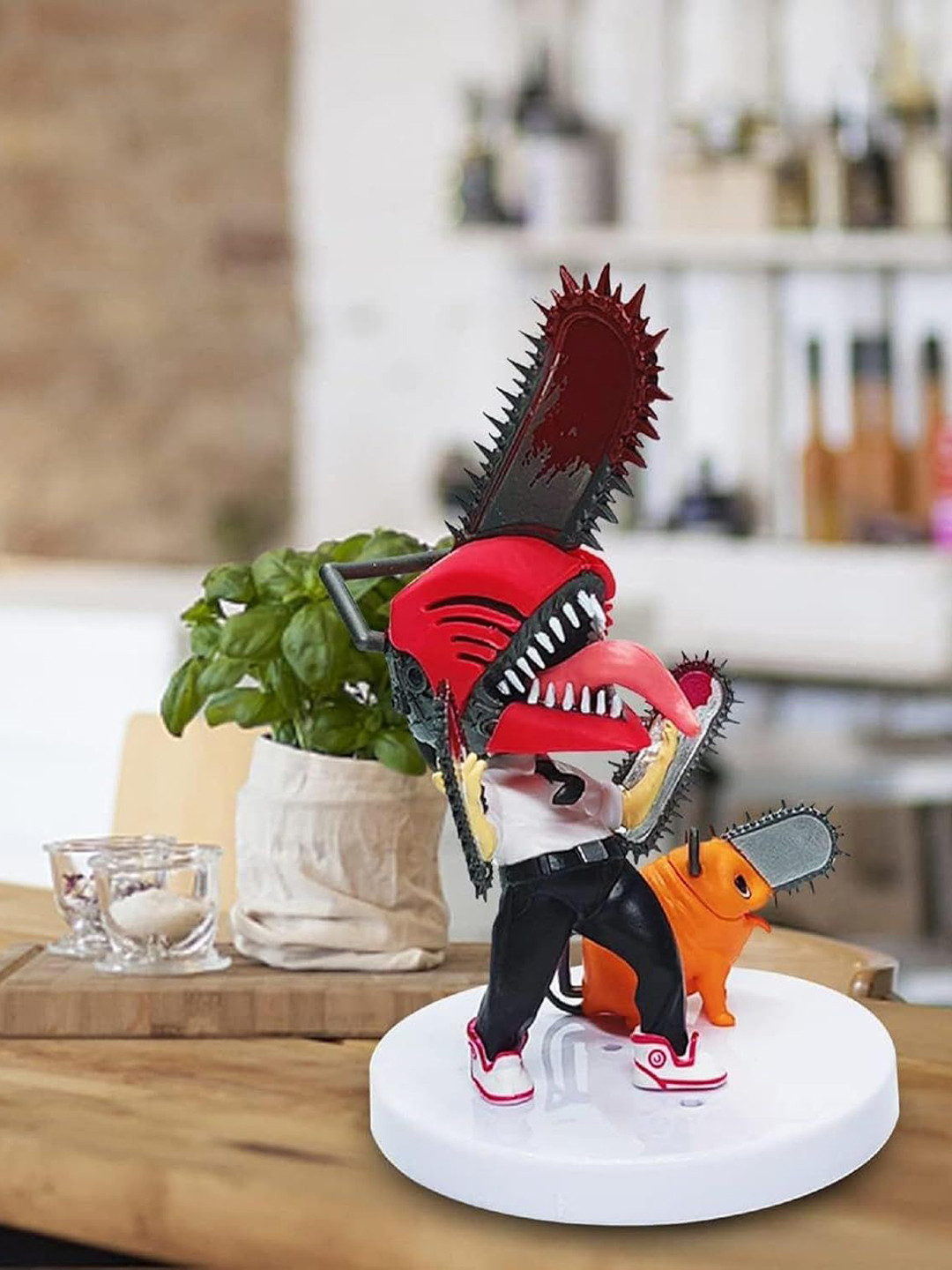 AUGEN Red & White Chainsaw Man Action Figurine Showpieces