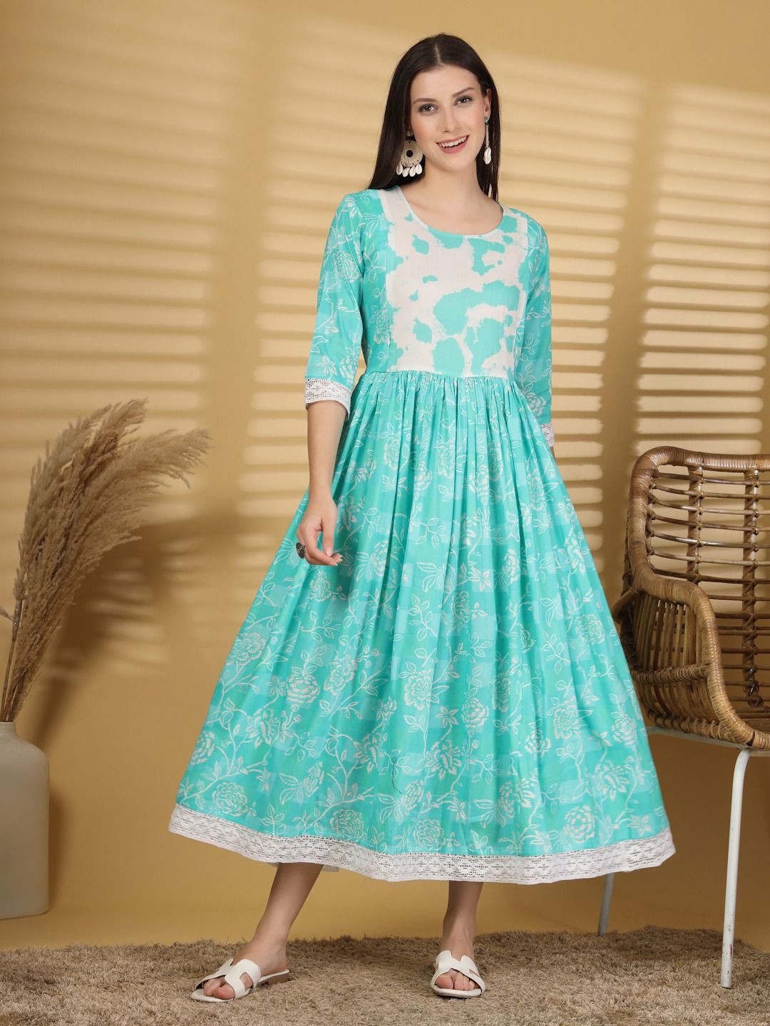 RANGEELO JAIPUR Women Floral Printed Gathered or Pleated Maternity Fit & Flare Dress