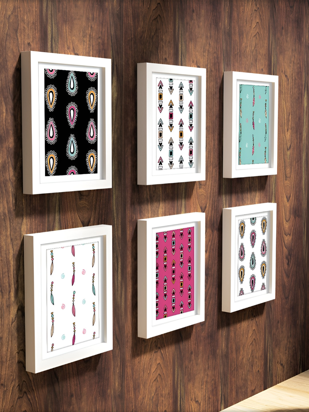 RANDOM White & Pink 6 Pieces Decorative Abstract Wall Photo Frames