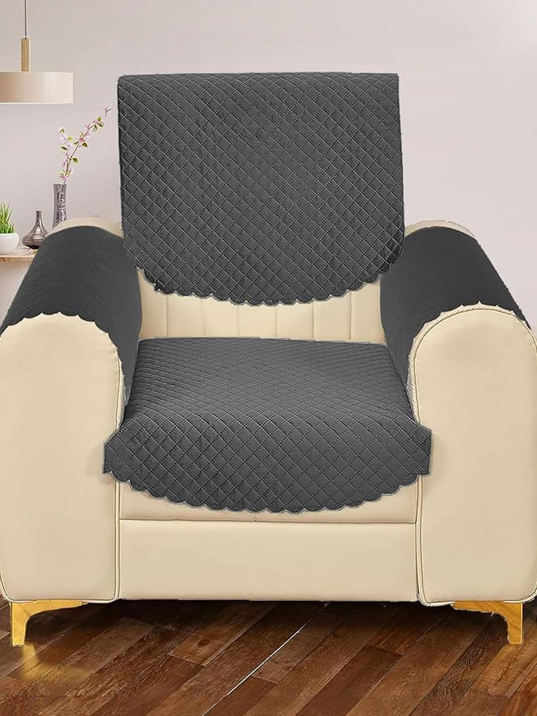 RADECOR Grey Velvet Sofa Cover With Arms - Set Of 4