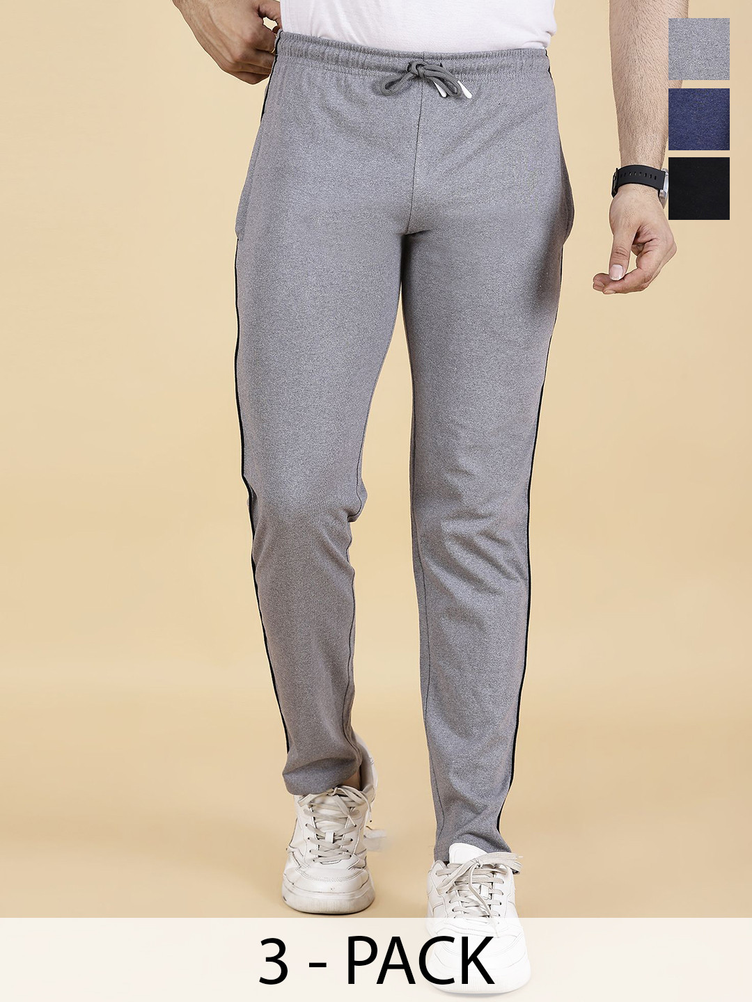 STARFOX Men Pack Of 3 Slim Fit Mid-Rise Track Pants