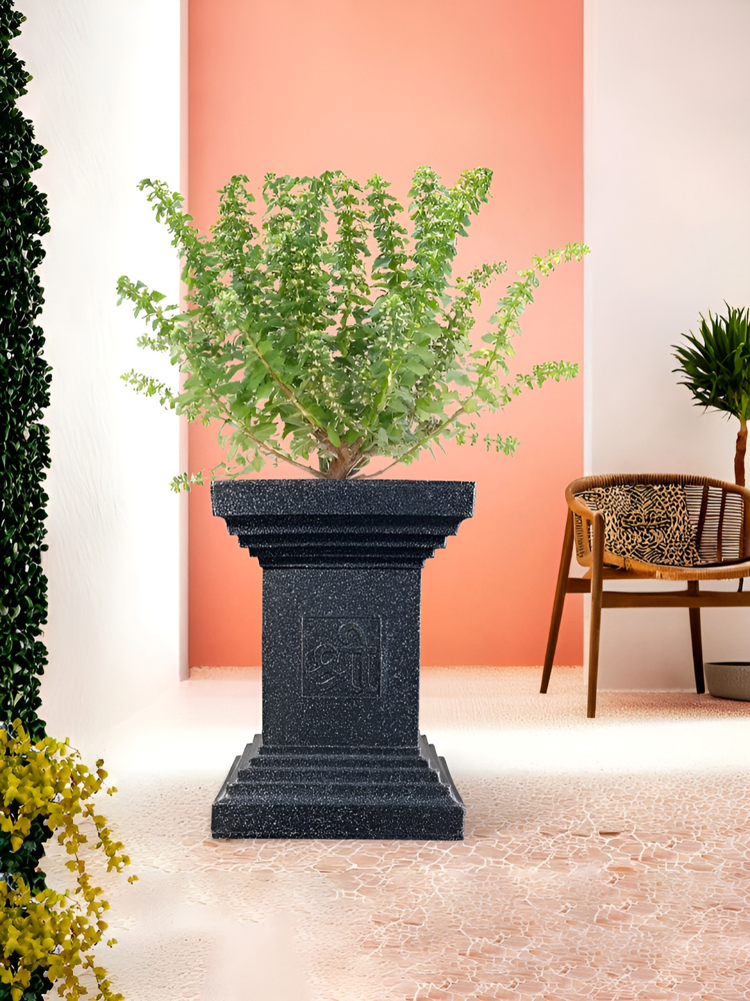 RUBOXA Black Texturerd UV ProtectedExtra Large Big Size Tulsi Flower Pot