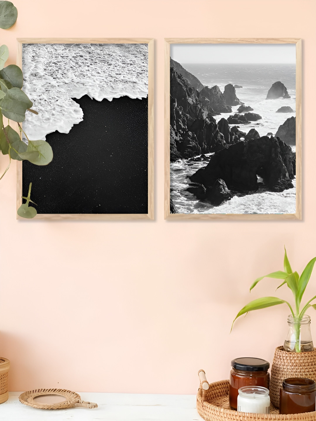 Kotart White & Black 2 Pieces Wooden Ocean Wall Arts
