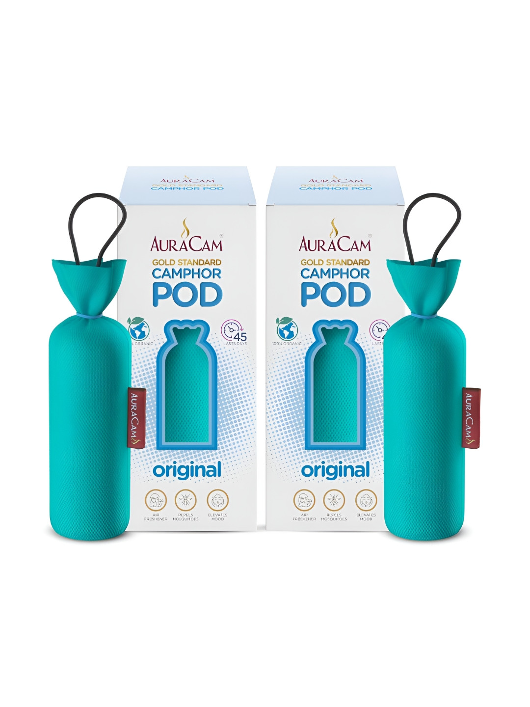 AuraCam 2Pcs Off White & Blue Gold Standard Camphor Pod Cone Original Air Fresheners