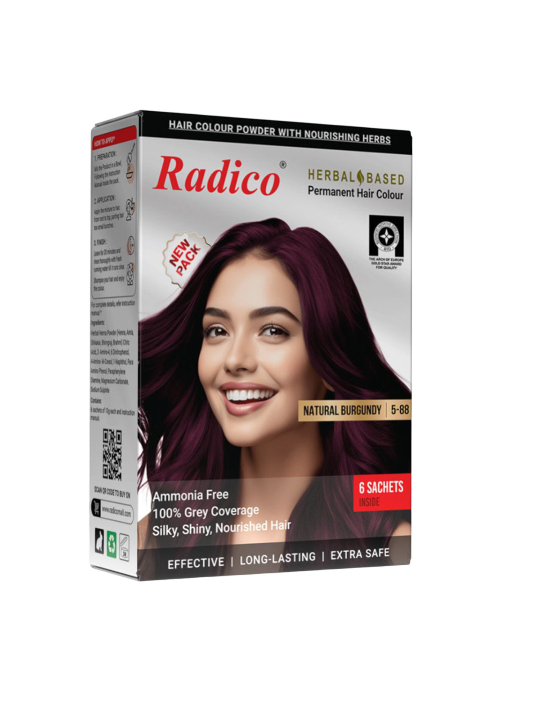 Radico Natural Herbal Based Long Lasting Hair Color- 60 g- Burgundy