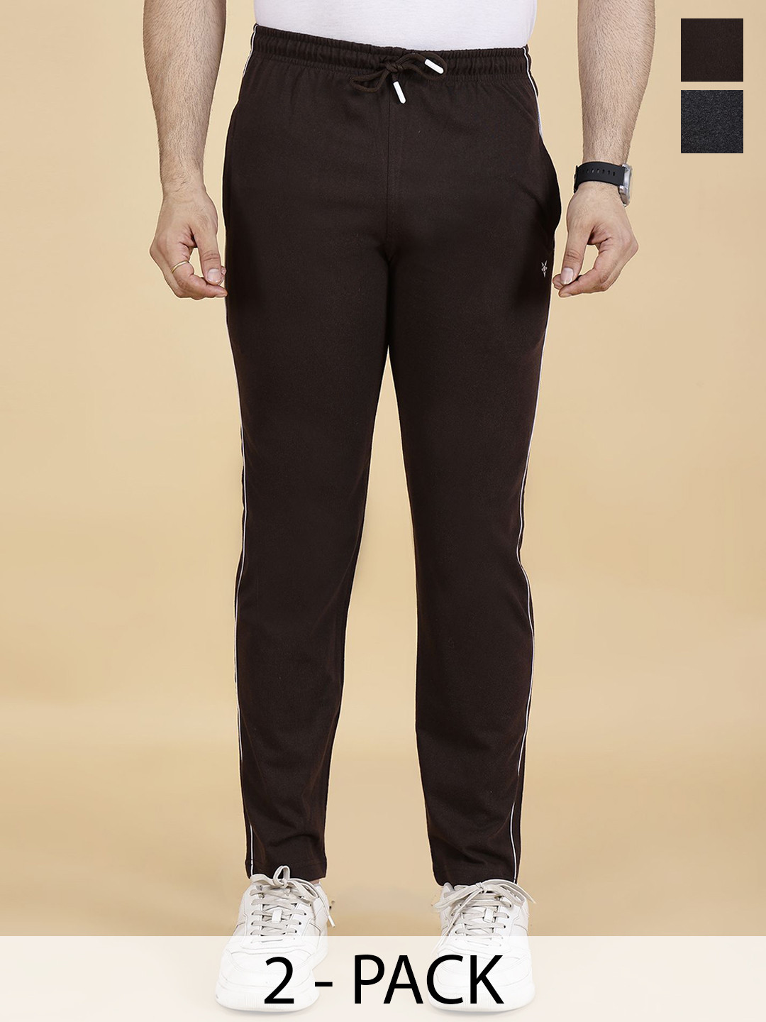 STARFOX Men Pack Of 2 Cotton Mid-Rise Track Pants