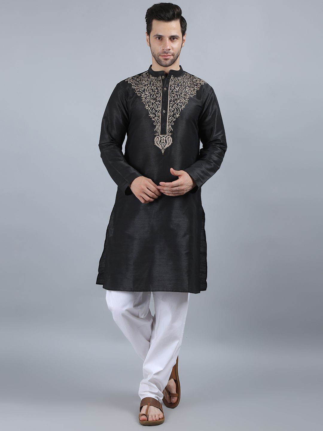 Arch element Floral Yoke Design Band Collar Thread Work Straight Kurta