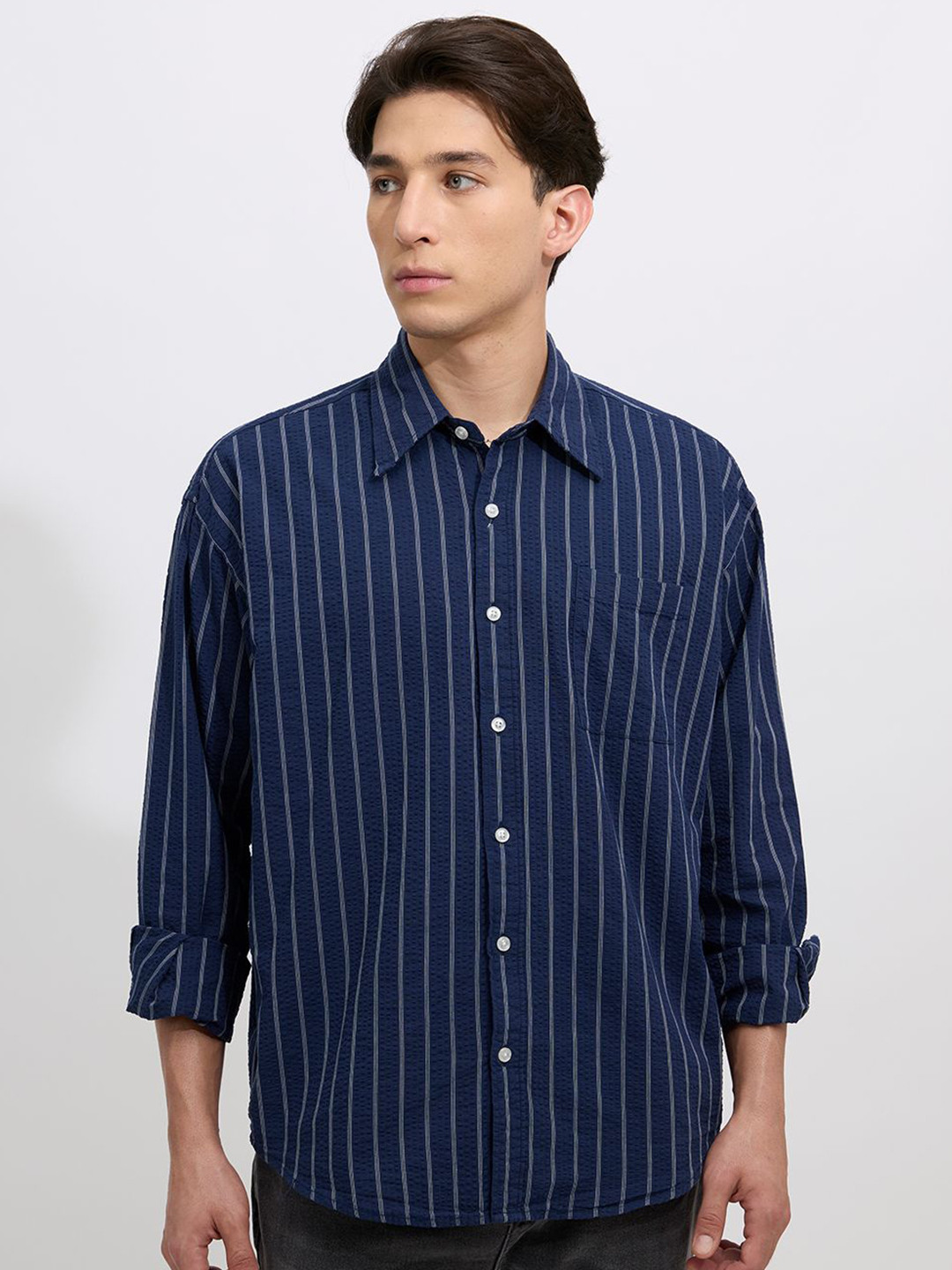 Espanshe Cullen Vertical Striped Long Sleeves Cotton Shirt