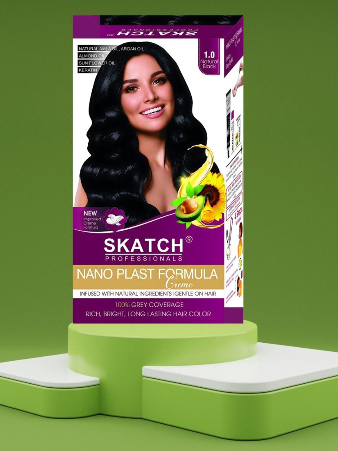 SKATCH PROFESSIONALS Nano Plast Formula 100% Grey Coverage Hair Color - Natural Black