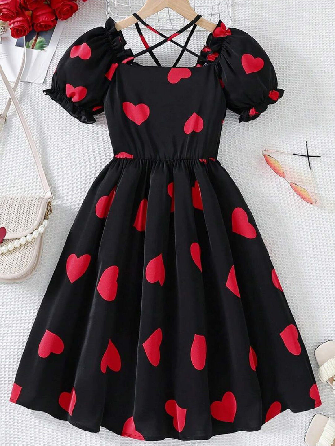 White World Girls Conversational Printed Gathered or Pleated Fit & Flare Dress