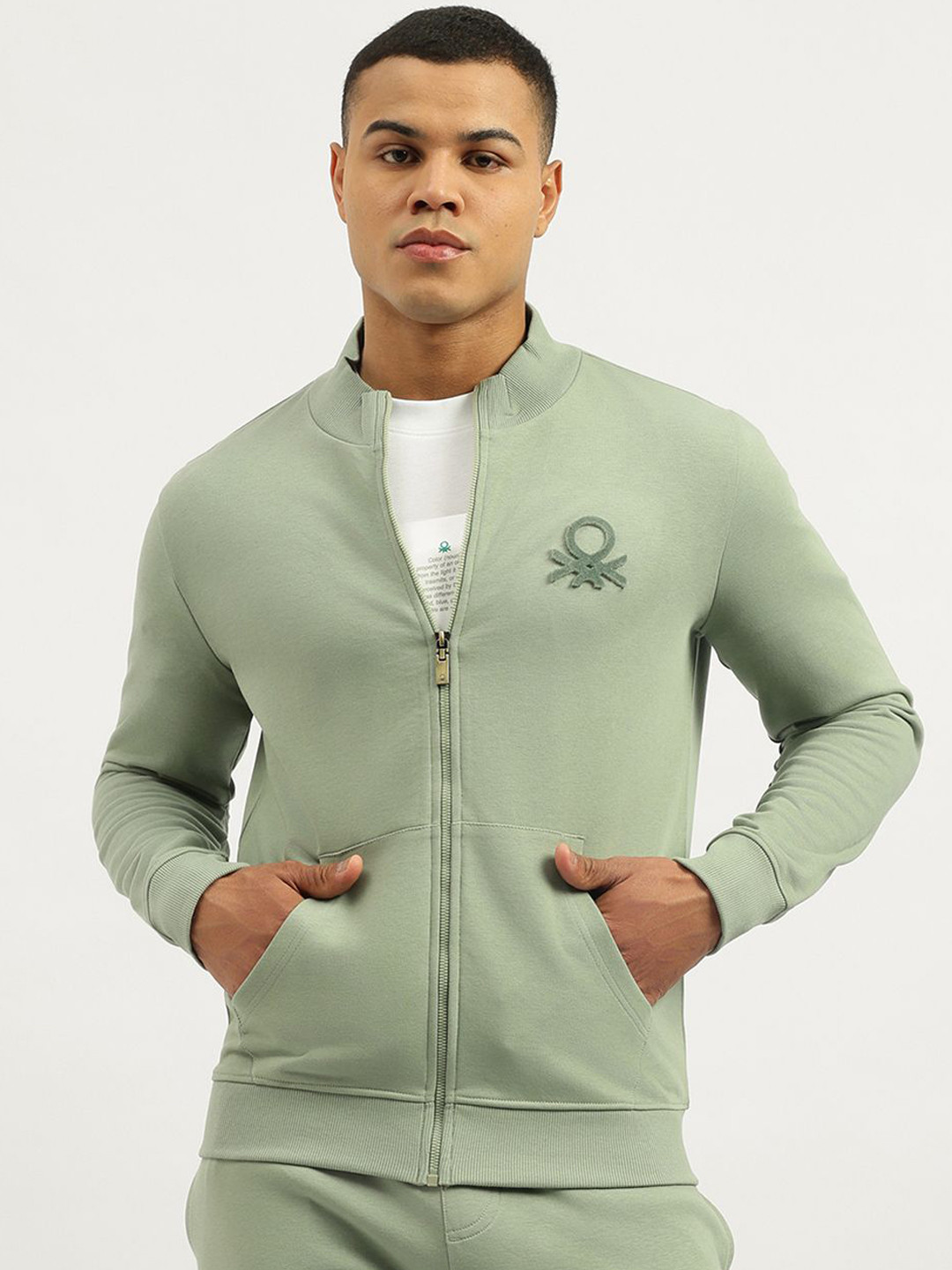 United Colors of Benetton Stand Collar Sporty Jacket With Patchwork