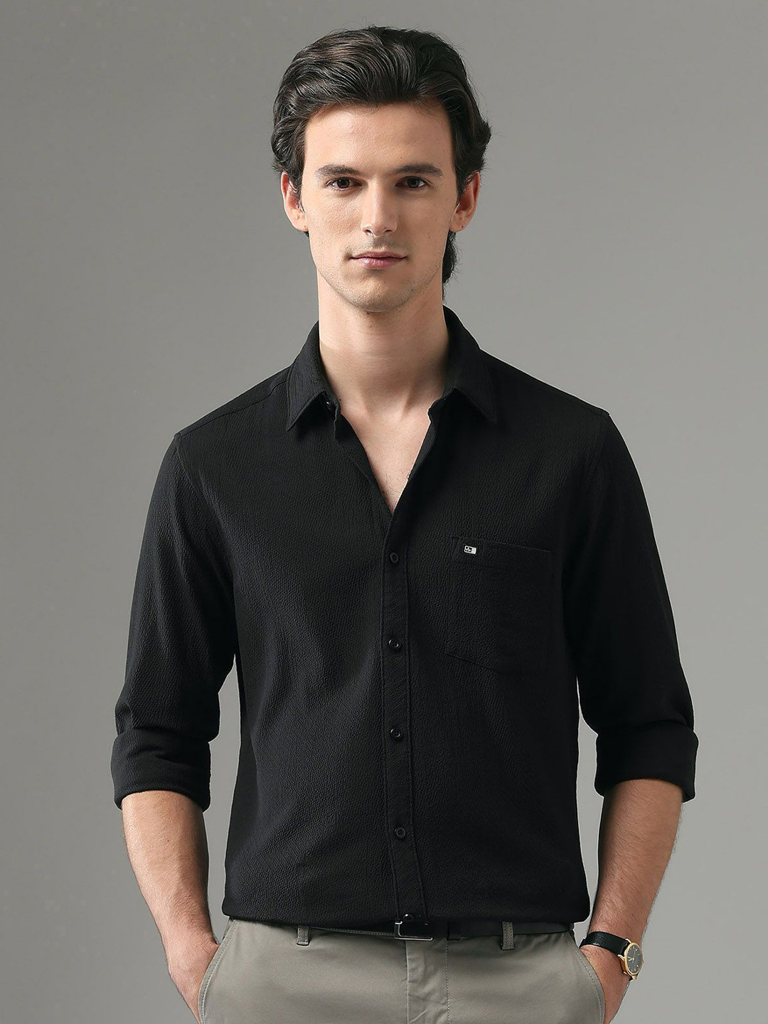 Arrow Sport Textured Spread Collar Slim Fit Casual Shirt