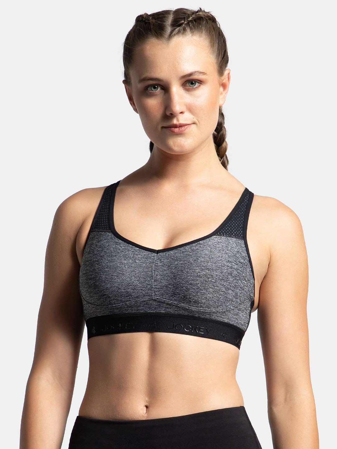 Jockey Wirefree Padded Tactel Nylon Full Coverage Sports Bra with Cross Back Styling-AP21